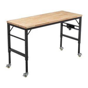 60" Heavy Duty Adjustable Workbench-Rubberwood 2000LB Capacity w/Wheels &Outlets - Picture 1 of 12