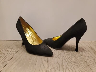 Zapatos de tacón vintage Gianni Versace auténticos de gamuza negra Medusa EE. UU. 8 UE 38,5 Foto 1 de 4