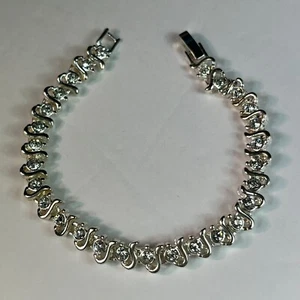 Tennis Bracelet Swarovski Elements Charm Silver Plated - Picture 1 of 7