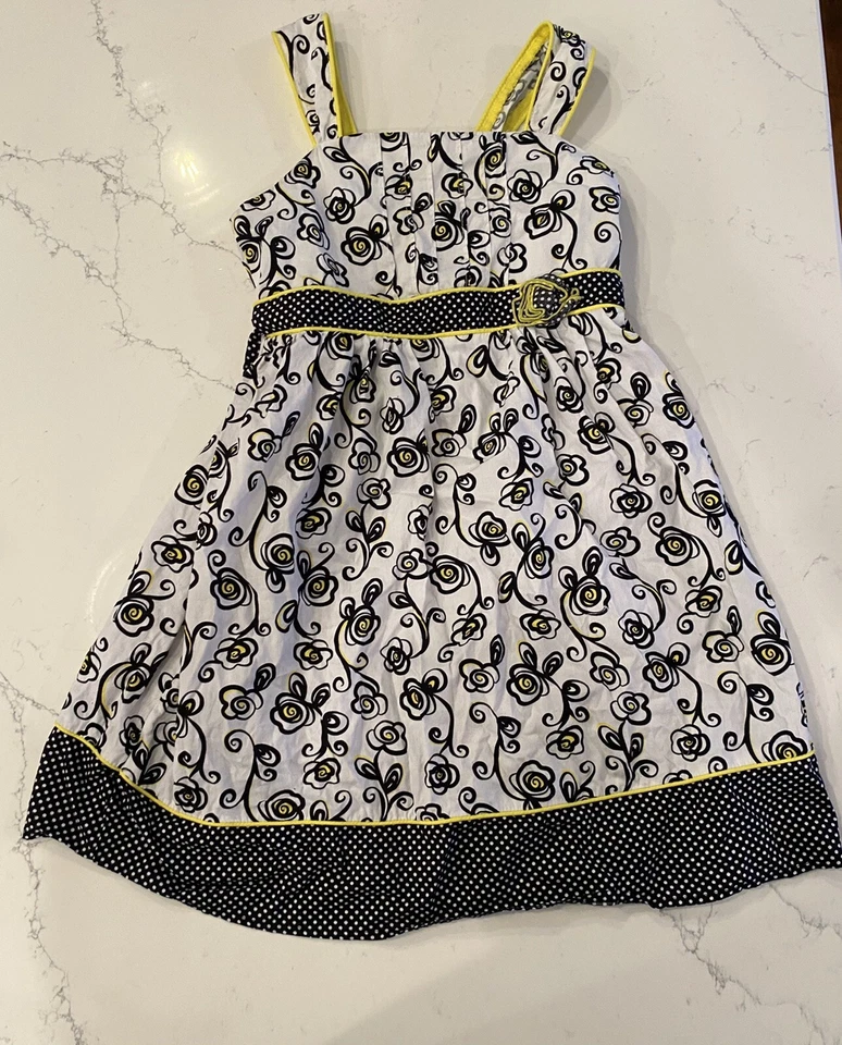 Vestido George Girls tamanho 12 branco preto amarelo elegante comprimento do joelho vestido de verão floral - Imagem 1 de 4
