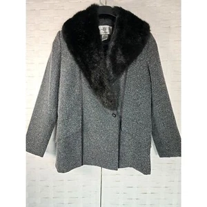 Mary McFadden Collection Charcoal Dress Jacket Removable Black Faux Fur Collar14 - Picture 1 of 5