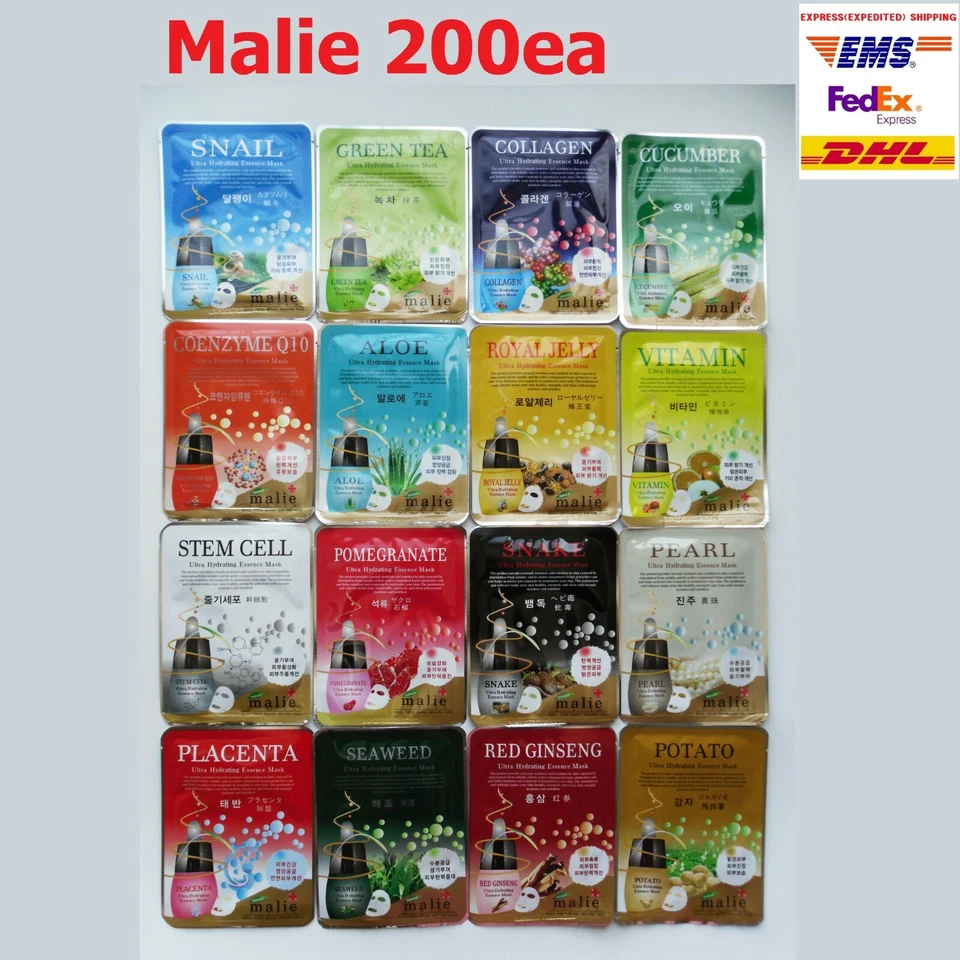 200pcs/16kinds MALIE Face Mask Packs Sheet 0.88oz Moisture Firmness EXPRESS SHIP - Image 1 of 4