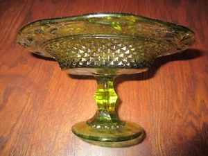 VIDRIO INDIO VERDE OLIVA DE COLECCIÓN 3"" de alto X 6"" D. TIARA PATRÓN COMPOTA/TAZÓN POCO PROFUNDO - Imagen 1 de 12