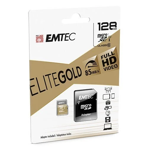 Emtec Elite Gold SDHC 128GB Class 10 Micro Memory Card /Adapt 85MB Full HD Video - Image 1 of 1