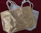 Saks Fifth Avenue Metallic Gold or Silver Tote Carry All Bag 