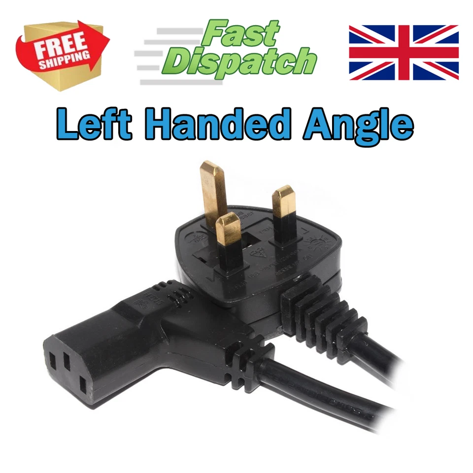Power Cord UK Plug to Right Angle IEC C13 Cable kettle lead 1.8m Left handed - Image 1 of 1