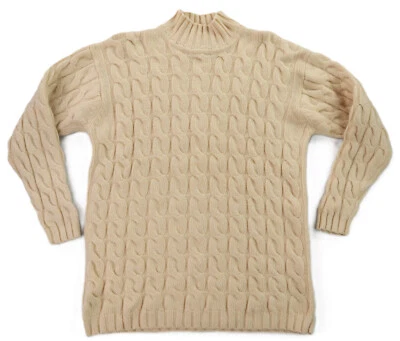 CHARTER CLUB Women’s S M Cream Thick 100% Cashmere Cable Sweater Knit Mock Neck - Image 1 of 4