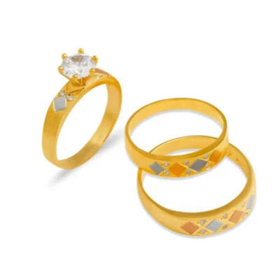 NEW 14K TRI COLOR GOLD WEDDING TRIO RING SET - Image 1 of 2