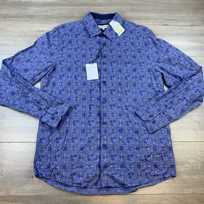 NWT John Lennon Button Up Long Sleeve Art Shirt Men’s Medium Blue Floral Beatles - Image 1 of 4