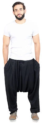 Men Hammer Pants Yoga Parachute Moroccan Linen Drawstring Casual One Size Black - Image 1 of 4