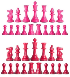 Staunton Triple Weighted Chess Pieces – Full Set Pink & Red - 4 Queens - Picture 1 of 3