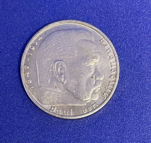 1938 B Deutsche 2 Reichsmark Münze, 2.WK, Von Hindenburg, Hakenkreuz, Silber - Bild 1 von 3