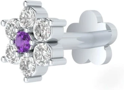 Parafuso pino feminino 0,08 CT diamante real G-H/SI orelha/lábio/nariz ouro branco 14K - Imagem 1 de 4