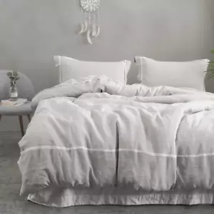 100% Linen Duvet Cover Set Comforter King Size (104" X 92")-3Pcs French Washed F - Picture 1 of 6