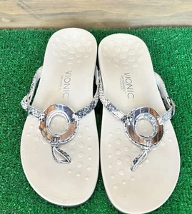 Vionic Womens Karina Snake Print Silver Buckle Thong Sandals Size US 8 - Picture 1 of 22