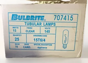 T-6 Clear 145V 15W New CANDELABRA BASE 24 Pack - Picture 1 of 2