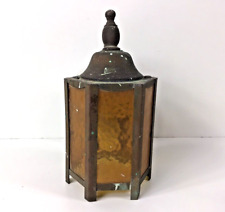 Vintage 40s 50s? Arts & Crafts 7.5” Brass / Amber Glass Porch Wall Light Sconce