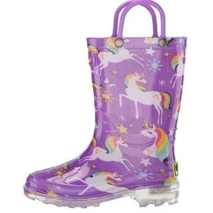 NEW Western Chief Kids Rainbow Unicorn Light UP! Rubber Rain Boot Waterproof - Picture 1 of 5