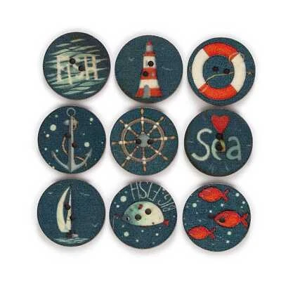 50pcs Wood Buttons Marine series Sewing Scrapbooking Clothing Craft Making Decor - Image 1 of 4
