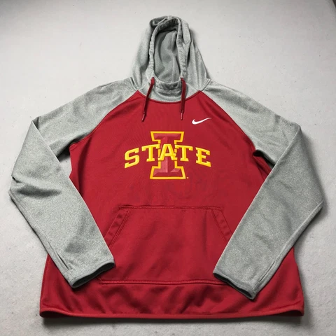 Iowa State Cyclones Hoodie Mens Medium Red Gray Nike Sweatshirt NCAA Therma Fit Cover