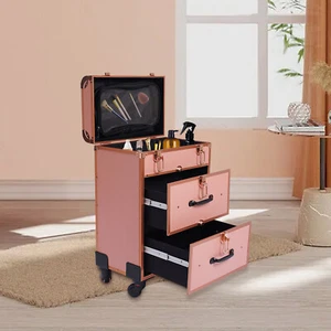 1 * Alu Reise Rollen Make-up Zug Koffer Kosmetik Trolley Make-up Aufbewahrung Organizer - Bild 1 von 13