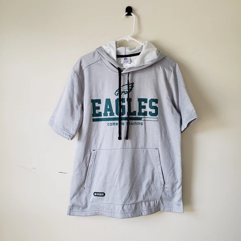 Philadelphia Eagles Short Sleeve Hoodie Sweatshirt Mens Sm-Lrg Gray NFL Combine Cover
