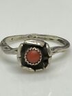 Vintage Old Pawn Sterling Siver Dainty Red Coral Ring Size 6 ~Read Details