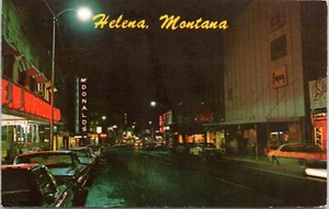 Last Chance Gulch, Main Street, Helena Montana at Night - c1960s chrome Postcard - Picture 1 of 2