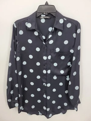 Blusa Zara Top Mujer Pequeña Azul Lunares Satén Manga Larga Abotonada Foto 1 de 4