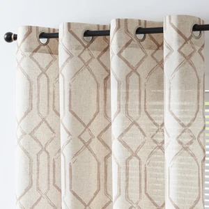 Linen Curtains for Living Room, Taupe Modern Moroccan Tile Patterned Curtains... - Picture 1 of 8