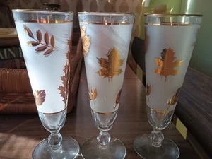 Libbey Matt Blattgold Gläser Mid Century Barware Pils 3er Set Vintage - Bild 1 von 1