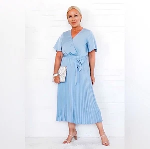 blaues Satin Wickel Midi Kleid mit Happy Rock und fließenden Kimonoärmeln Neu mit Etikett XL - Bild 1 von 7