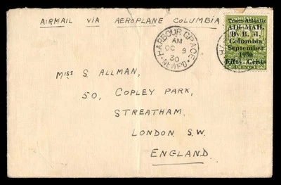 NEWFOUNDLAND 1930 #C5, COVER HARBOUR GRACE TO LONDON VINCENT GREENE CERTIFICATE — 第 1/3 张图片