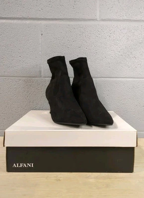 全新 Alfani Bambey 黑色人造粗跟踝靴 女式 美国 6M M5 — 第 1/4 张图片