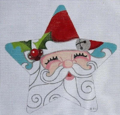 Needlepoint Handpainted Raymond Crawford Christmas Santa Star 5x5 - Image 1 of 4