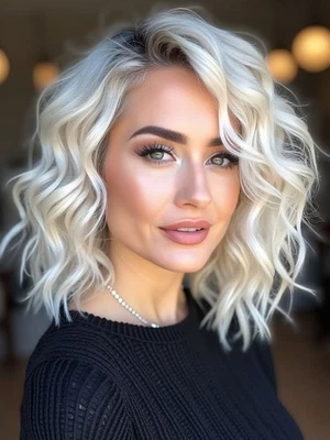 Ombre Platinum Blond Curly Wig 13x4 Lace Front Human Hair Wigs - Image 1 of 3