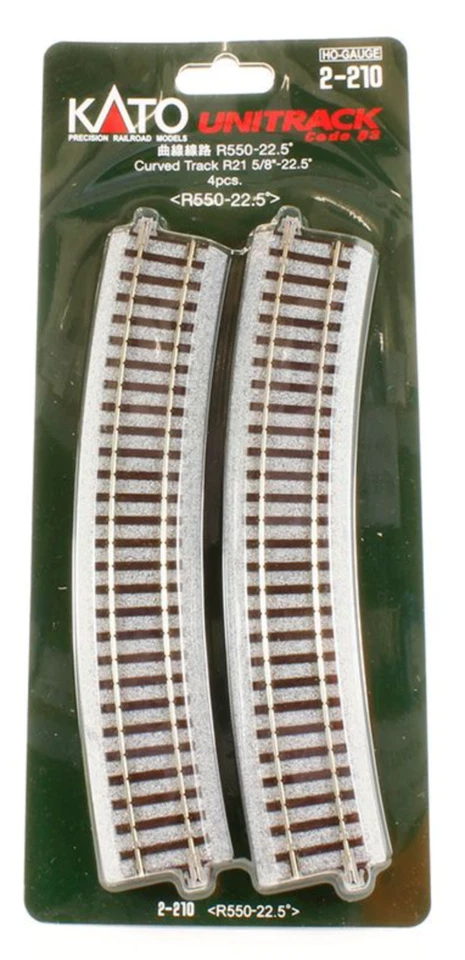Kato Unitrack Code 83 HO Scale Curved Track R21 5/8"-22.5° 4pcs 2-210 - Image 1 of 1