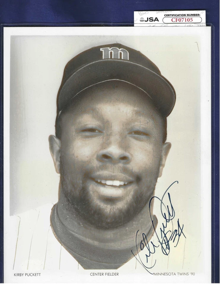 Kirby Puckett Minnesota Twins Baseball Autographed 8x10 B&W Photo JSA COA - Image 1 of 1