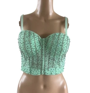 Windsor mint green bustier Tank Bra Bralette Corset Crop Top Spaghetti Straps M - Picture 1 of 4