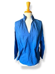 A SHIRT THING Penelope Blue Cabo River Popover Blouse Ruffle Collar size S - Picture 1 of 11