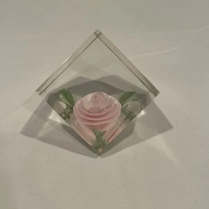 Vtg. Russ MCM Acrylic/Lucite Pink Rose Paperweight - Picture 1 of 5