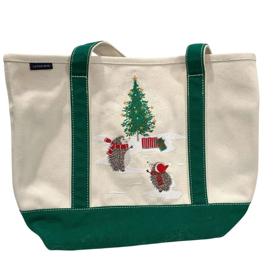 Bolso de Mano Lands End Vacaciones Invierno Tema Lona Bolsillo Grande Cremallera Top Foto 1 de 4