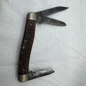 Vintage SCHRADE WALDEN 881 3 Blade Stockman Pocket Knife NY USA Used - Picture 1 of 13