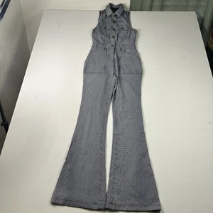 Mono vaquero Forever 21 azul y blanco a rayas para mujer pequeño acampanado pierna a rayas - Imagen 1 de 10