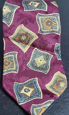 Corbata PRESWICK & MOORE Borgoña Patrón Floral Toda Seda Hecha a Mano Foto 1 de 4