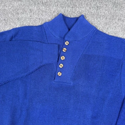 VINTAGE Eddie Bauer Sweater Mens XL Royal Blue Mock Neck Deadstock Made USA 90s - Image 1 of 4