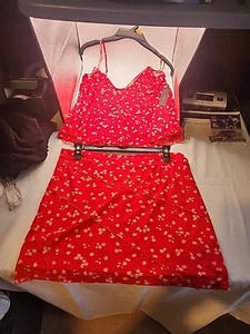 WOMANS RED MESH SET TOP/ SKIRT SIZE L New With Tags No Boundaries Summer Cute! - Picture 1 of 6