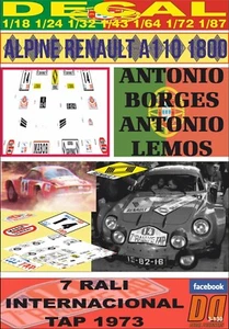 DECAL ALPINE RENAULT A 110 1800 ANTONIO BORGES RALI TAP 1973 6th (04) - Foto 1 di 1
