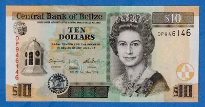 Belize 10 Dollars 2016 P-68e  Queen Elizabeth II Light Circulated (EF) DP946146 - Image 1 of 3