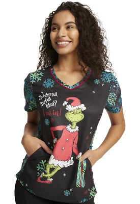 Blusa Médica The Grinch Cherokee Tooniforms Dr Seuss Cuello en V TF743 COSTURA Foto 1 de 4